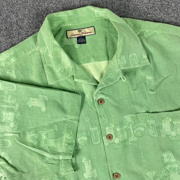 Tommy Bahama Shirt Large Silk Camp  Hula Girl Cocktail Print Short Sleeve Men's - Picture 1 of 10